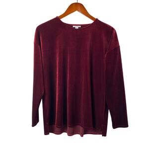 J.Jill Red Crew Neck Dark Red Satin Velvet Boxy Pullover Knit Blouse Size Small